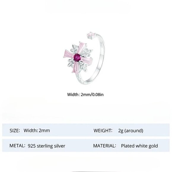 NWT S925 Sterling Silver Pink CZ Cross Fleur-De-Lis Design Open Adjustable Ring - Picture 5 of 12